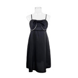 Autumn Satin Pajamas Women'S Solid Color Strap Nightdress Women'S Sexy Bowknot Nightgown Home Clothes