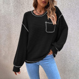 Fall Winter Women'S Pocket Long Sleeve T-Shirt Loose Casual Long Sleeve Sweatshirt