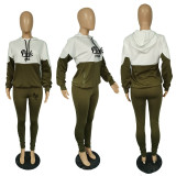 Women Casual Print Contrast Hoodies and Pant Two Piece.