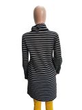 Women's Autumn/Winter Turtleneck Long Sleeve Striped Loose Dress