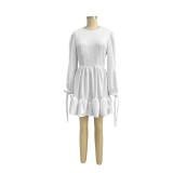 Chic Round Neck Open Sleeve Casual Ruffle Slim Fit Women's Dress