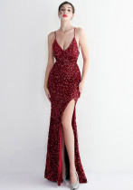 Velvet Sequin Sling Sequin Long Formal Party Slim Evening Dress