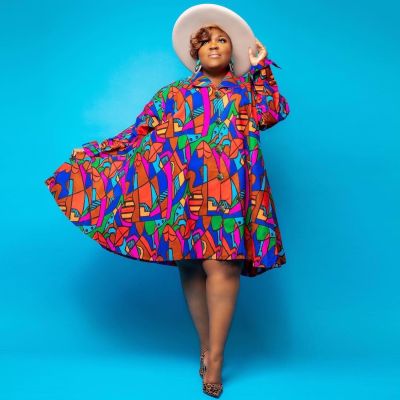 Sexy Plus Size Print Colorful Smocked Dress