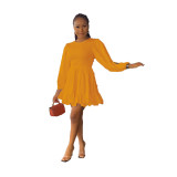 Chic Round Neck Open Sleeve Casual Ruffle Slim Fit Women's Dress