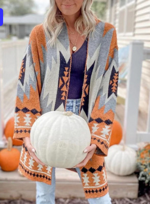 Long Knitting Cardigan Halloween Jacquard Contrast Color Autumn And Winter Women'S Sweater