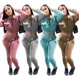 Women'S Solid Zip Flap Pocket Long Sleeve Two-Piece Pants Set Sweatsuits