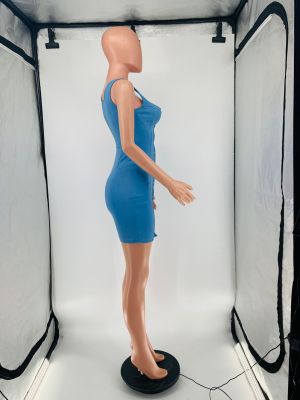 Women'S Sleeveless Straps Single Breasted Fashion High Stretch Sexy Denim Dress