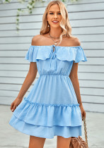 Women'S Spring/Summer Casual Off Shoulder Ruffle Solid Dress