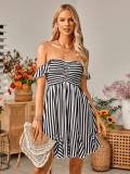 Spring Summer Women'S Casual Off Shoulder Ruffle Stripe Dress