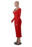 Women Long Sleeve Casual V Neck Ribbed Long Sleeve Dress