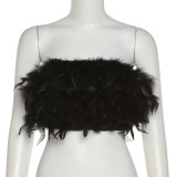Autumn Women Sexy Off Shoulder Feather Top
