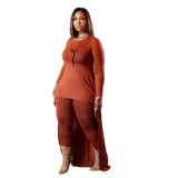 Plus Size Women Casual Print Long Sleeve Top and Pant Two Piece