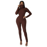 Women's Fall Winter Ribbed Patchwork Turtleneck Fashion Jumpsuit