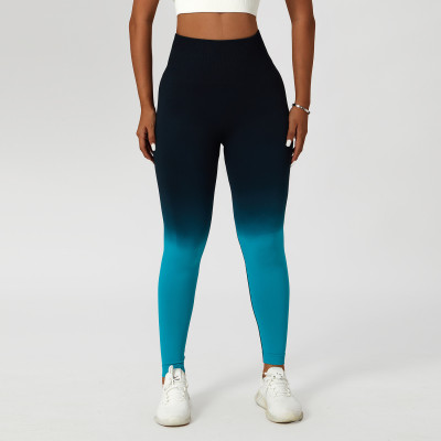 Gradient Seamless Yoga Pants Women's Butt Lift Sports Tight Fitting Pants High Waist Tummy Running Fitness Pants