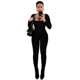 Women's Fall/Winter Ribbed Low Cut U Neck Sexy Slim Casual Jumpsuit