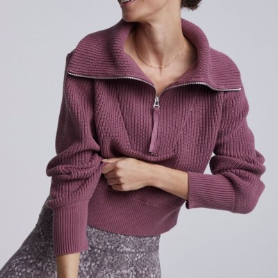 Women's Solid Zip Wide Neck Fashion Casual Top Versatile Sweater