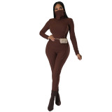 Women's Fall Winter Ribbed Patchwork Turtleneck Fashion Jumpsuit
