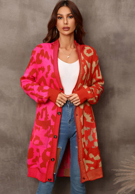 Fall/Winter Sweater Leopard Print Patchwork Sweater Knitting Shirt Cardigan Maxi Jacket