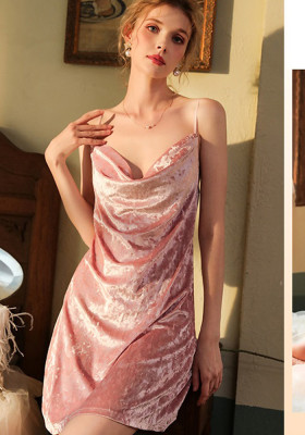 Autumn and winter velvet sexy pajamas women's suspender nightdress Low Back temptation home wear pajamas