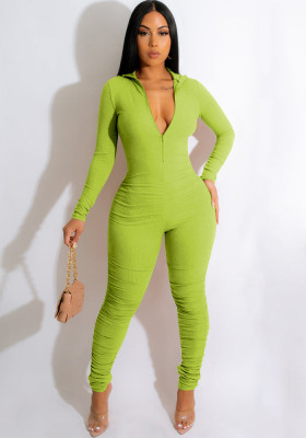 Women's Fall/Winter Ribbed Zip V-Neck Butt Lift Slim Sexy Jumpsuit