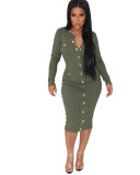 Ribbed Button Pocket Tight Fitting Stretch Dress