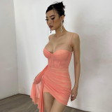 Fall Casual Skirt Sexy Corset Slim Fit Gathered Streamer Mesh Slip Dress