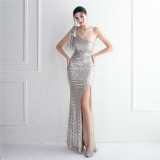 Sequins Clothing Long One-Shoulder Slim-Fit Fishtail Wedding Dress