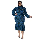 Fall Long Sleeve Printed Slim Stand Collar Long Sleeve Cape Top Strapless Ruffle Dress Wo Piece Set