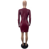 Women'S Pu Leather Solid Color Sexy Dress