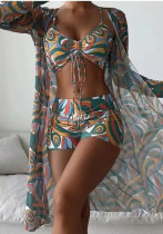 Women Three-Piece Swimwear Sexy High Waist Two Pieces Bikini Swimwear Cover Up