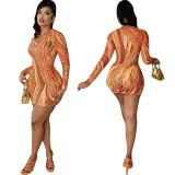 Women Sexy Print Cutout Bodycon Dress
