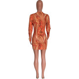 Women Sexy Print Cutout Bodycon Dress