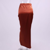 Women Sexy High Waist Slit Pleated Bodycon Skirt