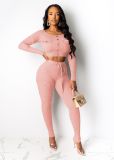 Fall Winter Fashion Casual Long Sleeve Ribbed Two Piece