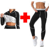 Body shaper sweat high waist belly pants yoga suit set sports sweat zipper long sleeve fitness sweat suit