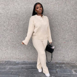 Fashion Casual Knitting Suit Long Sleeve Sweater Sexy Women's Two Piece