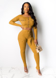 Fall Winter Fashion Casual Long Sleeve Ribbed Two Piece