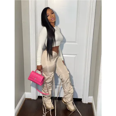 Women's Sexy Bright Lace-Up Multi Pocket Streetwear Casual Pants