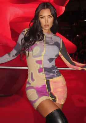 Women's Fall Winter Abstract Print Tight Fitting Sexy Round Neck Long Sleeve Bodycon Dress