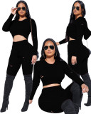 Women's Ribbed Hooded Pullover Two Piece
