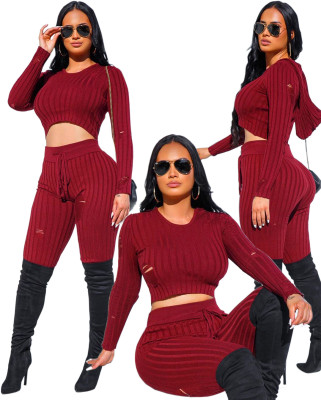 Women's Ribbed Hooded Pullover Two Piece