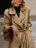 Style Maxi Solid Color Autumn/Winter Slim Coat with Belt