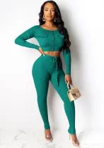 Fall Winter Fashion Casual Long Sleeve Ribbed Two Piece