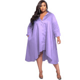 Fall Trend Solid Turndown Collar Single Breasted Plus Size Women's Fashion Shirt Dress