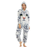 Exclusive flannel parent-child cartoon animal one-piece pajamas