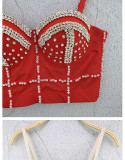 Sexy Short Rhinestone Outer Wear Slim Temperament Small Vest Sling Top