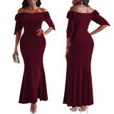Sexy Fashion Solid Color Off Shoulder Slit Women'S Evening Dress