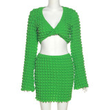 Fall Winter Women'S Fashion Solid Long Sleeve Slim Bodycon Two Piece Skirt Set