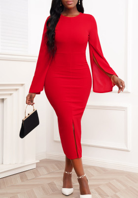 Sexy Fashion Elegant Round Neck Slit Women'S Midi Dress