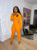 Women'S Letter Print Hooded Zip Two Piece Pants Set Tracksuit